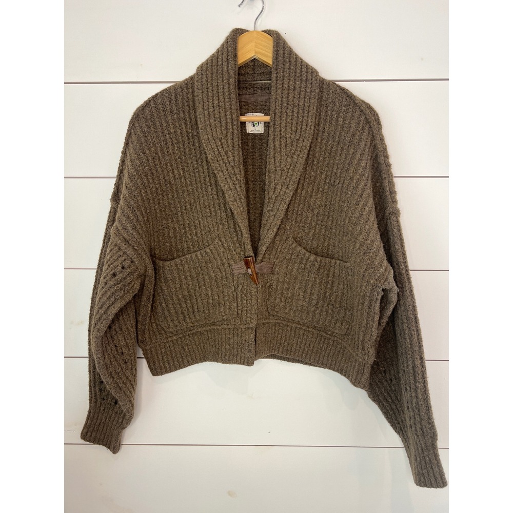 Free People We the Free Brown Ribbed Shawl Collar Toggle Cardigan Sweater Medium